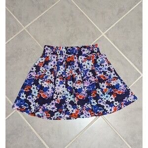 Ambiance Purple & Blue Floral Print Skirt with Elastic Waist Sz S